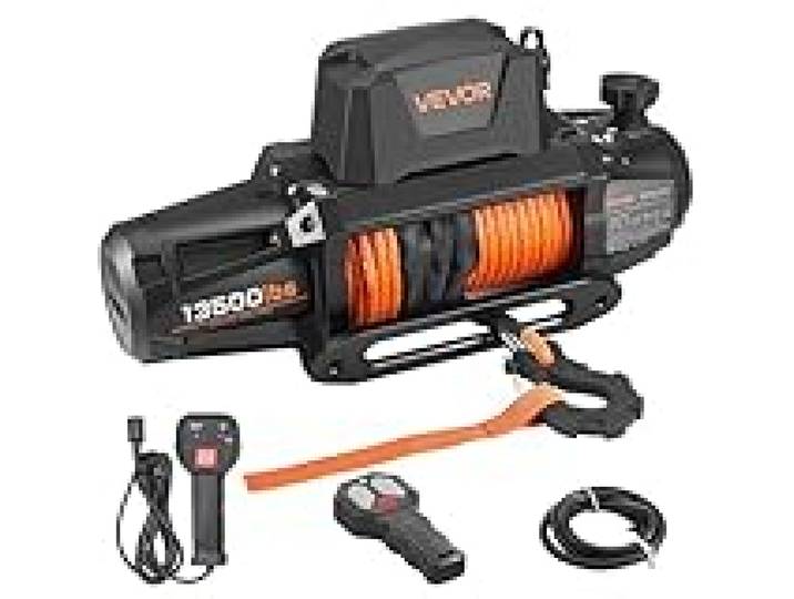 VEVOR Treuil Électrique 12 V CC 6100 kg avec Corde Synthétique Φ 9,5 mm x 28 m, Télécommande sans Fil et Filaire, Étanchéité IP68, pour Remorquage de SUV, Jeep, Remorque, Bateau, Véhicule Tout-terrain