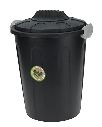Spetebo Solid afvalcontainer met deksel en handvatten, zwart, plastic