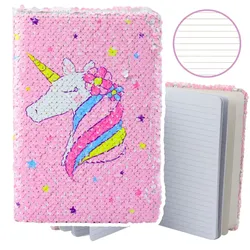 Notizbuch Notizbuch liniert Pailletten zweifarbig Einhorn A5 80 Blatt