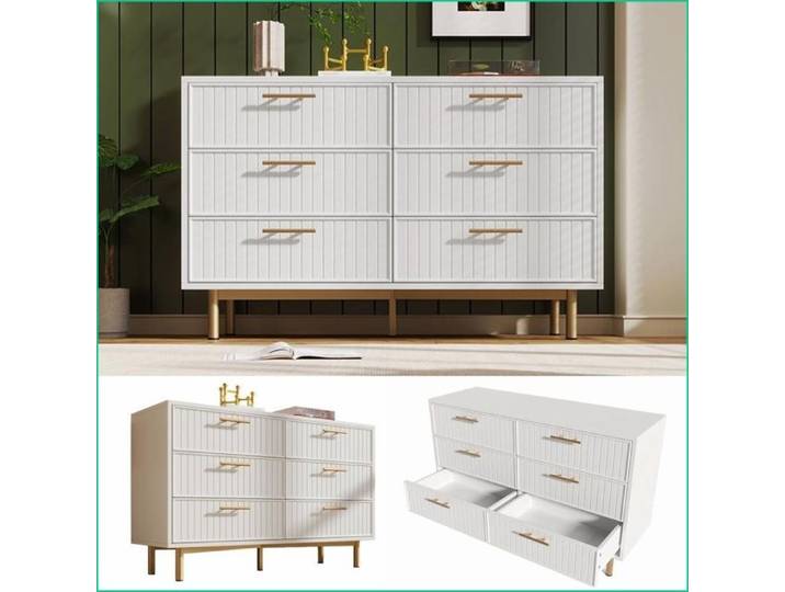 Commode à 6 tiroirs - Style moderne élégant - Blanc - H75xL120xP40 cm