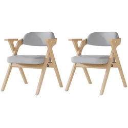 STILVORA Klappbare Esszimmerstühle 2er-Set Massivholz Grau mit Armlehnen platzsparend