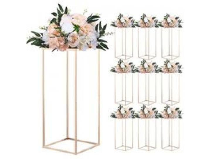 VEVOR Hochzeitsblumenständer 250x250x600mm, 10 Stk. Blumenhocker, Blumenständer mit Metallablage, Rechteckiger Pflanzenhocker für Hochzeiten, Partys, Geburtstage, Tischdekorationsständer, Roségold