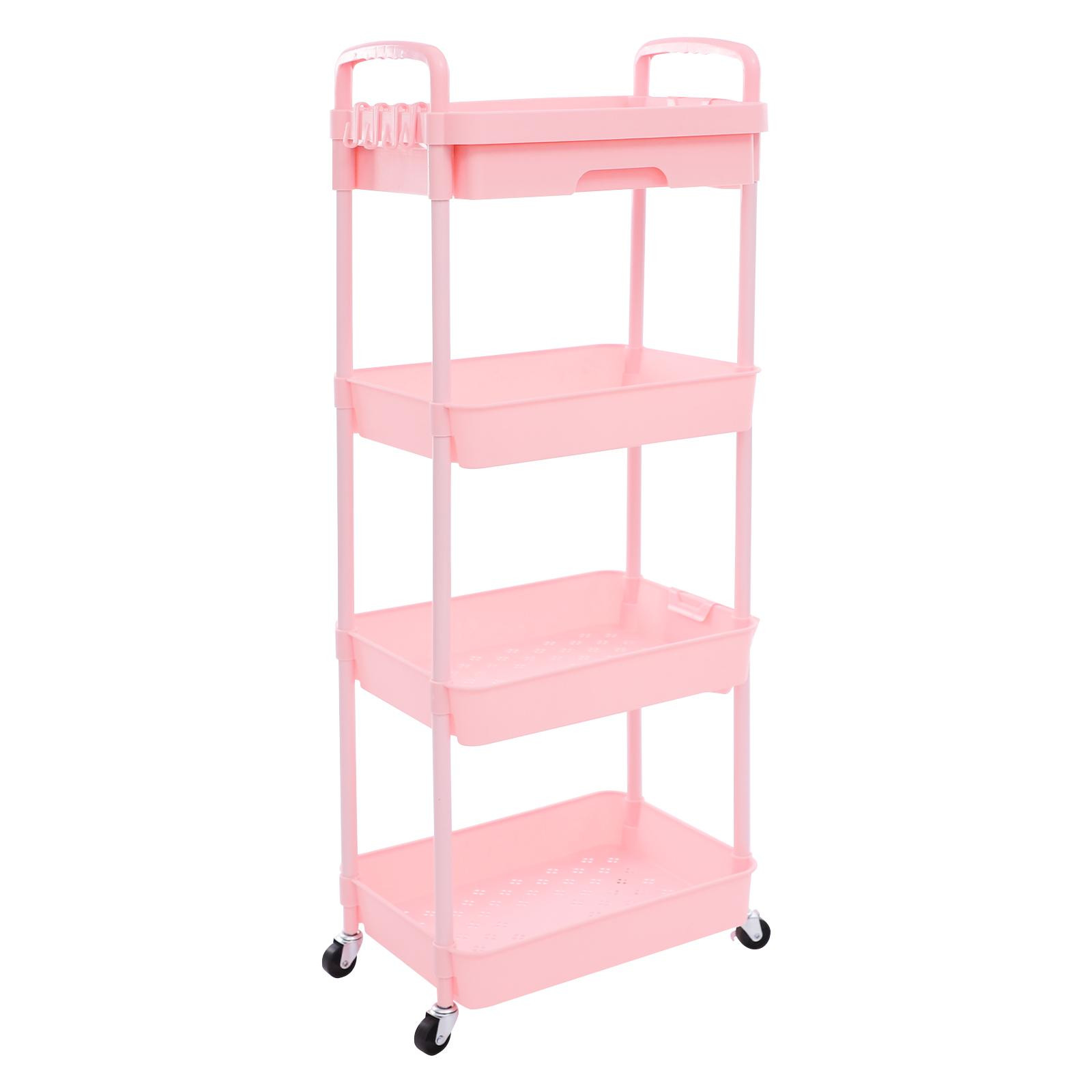 Easybuy Multifunctionele 4-laagse rolwagen trolley in roze voor keuken, badkamer en woonkamer