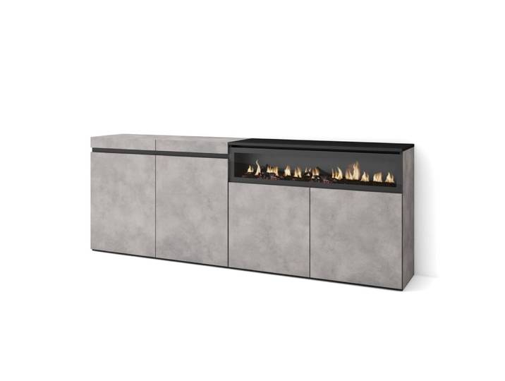 Buffet effet bois ciment 200x35x75cm cheminée effet feu