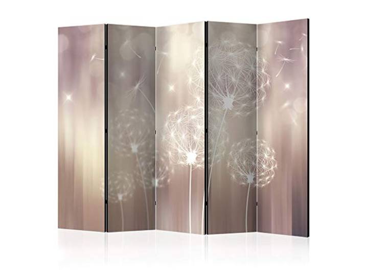 decomonkey Paravent Raumteiler Innen Pusteblume, 225x172 cm, 5-teilig Beidseitig, Abstrakt, Wohnzimmer, Room Divider, Wall, Raumteiler Stehend, Trennwand, Sichtschutz, Spanische Wand, Holz