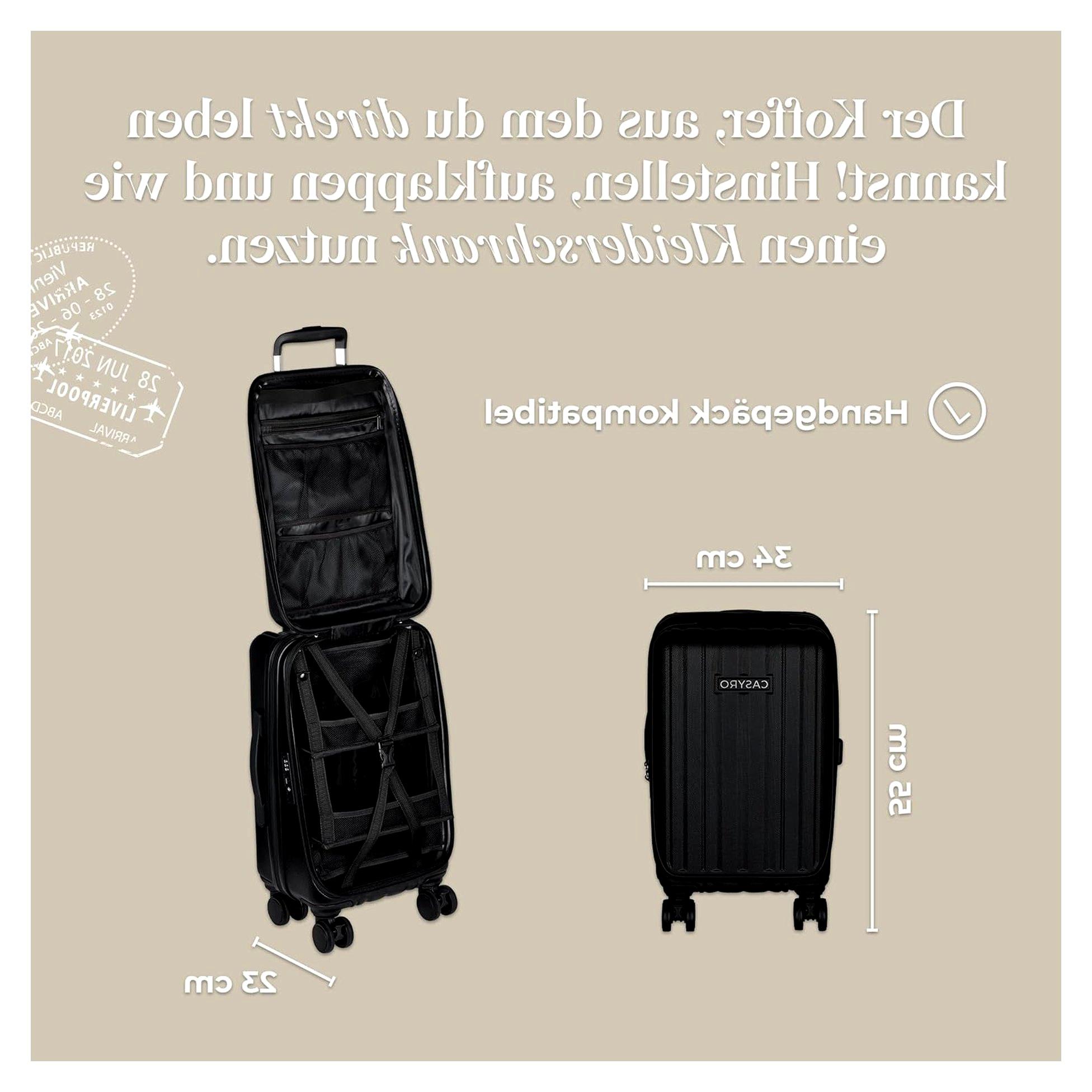 Koffer zum Aufklappen, Handgepäck Hartschalenkoffer Trolley, Reisekoffer nutzbar wie Kleiderschrank, Rollkoffer mit 4 Rollen, 45l, S, Schwarz