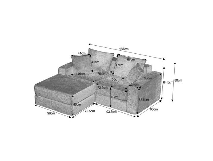 Canapé modulable convertible - ZEVKOR - Canapé 3 places convertible - Velours côtelé noir - Assise mousse & ressorts
