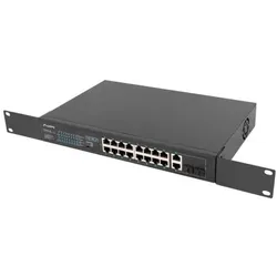 Lanberg Switch rack 19 POE+ 16x 100MB /2X COMBO GIGABIT ETHERNET 150W (18 Ports), Netzwerk Switch, Schwarz