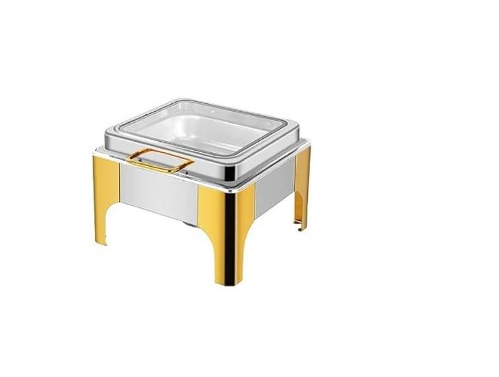 2-teiliges, schweres Edelstahl-Quadrat chafing dish Chafing Dish-Set mit hydraulischem Soft-Close-Glasdeckel for die Gastronomie
