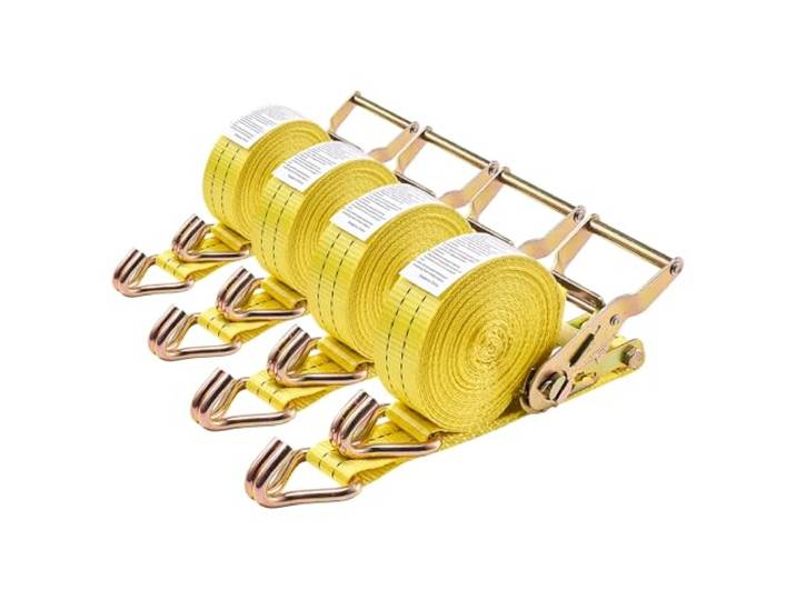 VEVOR Sangle à Cliquet 3\,8 cm x 6 m Sangle d'Arrimage Lot de 4 Sangles de Chargement Fixation pour Déménagement Remorques Motos Kayaks Toit Voiture\, avec Crochet Double J Résistance à Rupture 2000 kg