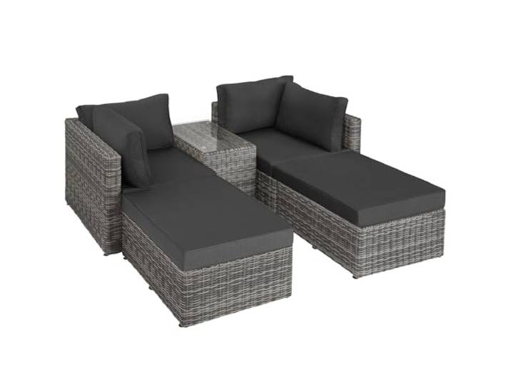 tectake® Rattan Gartenmöbel Set, Variable Lounge Möbel für 4/2 Personen mit Alu Gestell, Ecksofa, Liege, großes Sofa mit Tisch/Doppelliege, Balkonmöbel Outdoor, Terrassenmöbel (hellgrau/dunkelgrau)