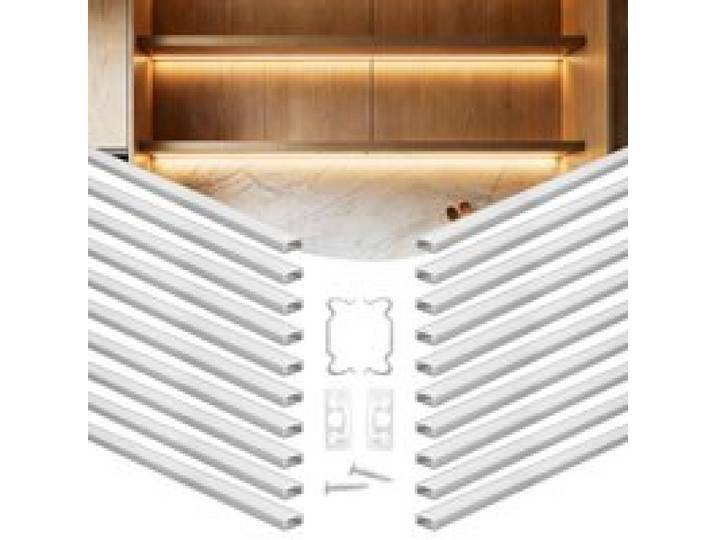VEVOR LED Profil 20er-Pack 1 m, Eloxierte Aluminiumprofile mit Milchiger Abdeckung, Endkappen & Befestigungsclips, Kanäle, Diffusor für LED-Streifen, Ideal für Unterbau-Arbeitsplatten, U Form