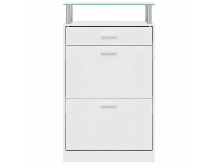 Elégant Meuble de rangement élégant abri de chaussures - Meuble à chaussures avec tiroir et plateau en verre Bois Blanc &0_5844840