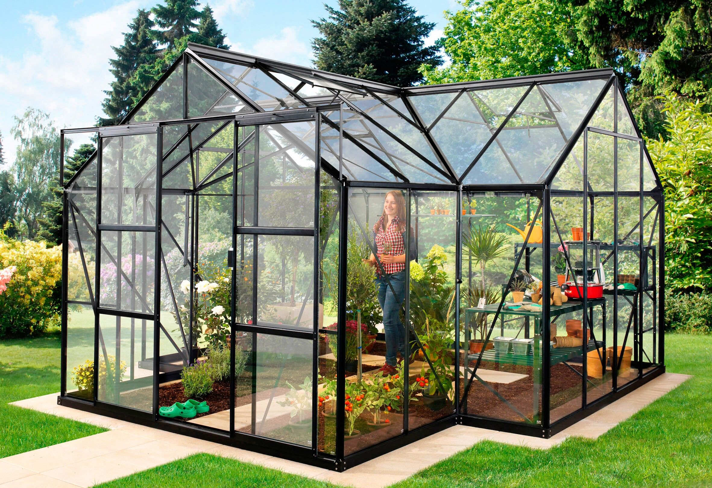 Gewächshaus VITAVIA "Sirona", schwarz, B:381cm T:381cm, Gewächshäuser, Gewächshaus