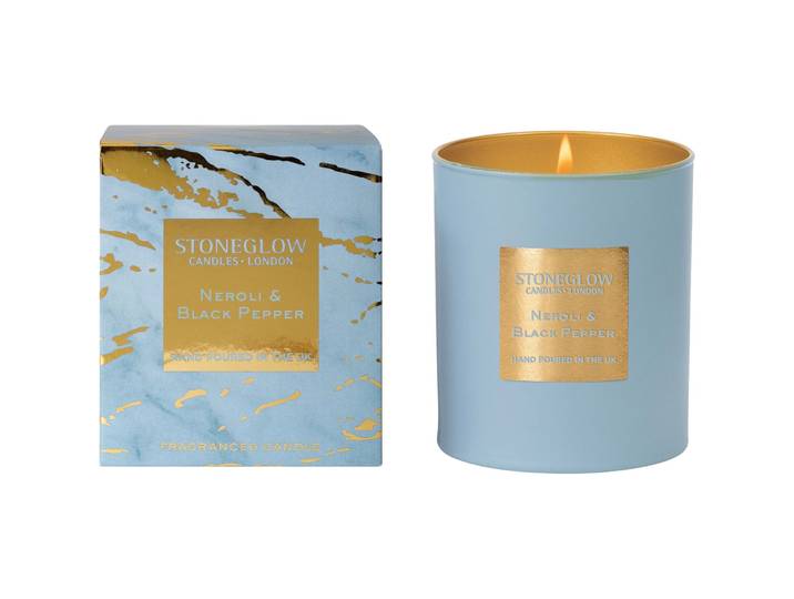 Stoneglow Duftkerze Luna hellblau H 8 D 9 cm 40 hr - Material: Glas/Wachs