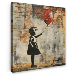 LEINWANDBILD Graffiti - Banksy - Mädchen - Straßenkunst Deko Groß 90x90 cm