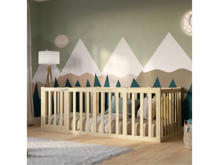 Crazy Pine Montessori Kinderbett Crazy John 90x200 cm - Naturholz 68 cm hohe Schutzbarrieren für optimale Sicherheit und einen ruhigen, geschützten Schlaf.
