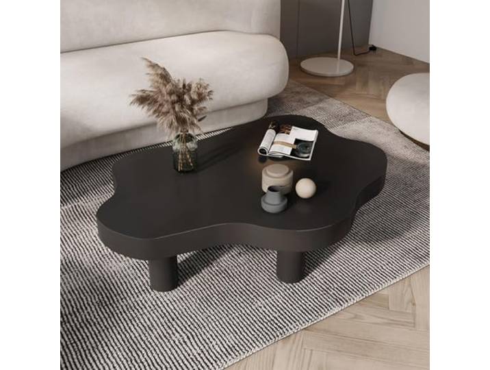Wolkenförmiger Couchtisch, Unregelmäßiger Couchtisch Aus Holz, Verdickter Beistelltisch Mit Runden Ecken, Moderner Couchtisch Mit 3 Beinen, Für Wohnzimmermöbel(Size:60*35*35CM,Color:Schwarz)