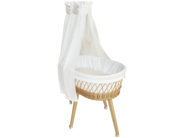 Mionido Stubenwagen-Komplettset Nature's Harmony, Creme, Weiß, Buche, Holz, 5-teilig, Buche, Höhe ca. 5 cm, Füllung: Hohlfaser, 60x167x100 cm, Bezug abnehmbar/waschbar, atmungsaktiv, Babymöbel, Babybetten, Stubenwagen & Babywiegen, Stubenwagen