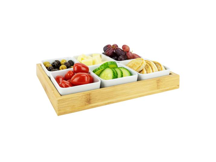Krumble Tapasplank van hout met 6 schaaltjes - Keramiek