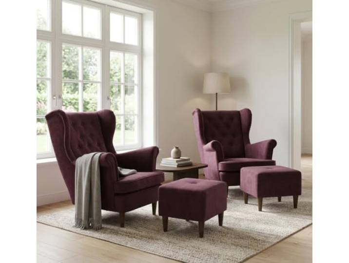 Family Meble 2er-Set Ohrensessel Diana Royal mit Hockern – Variante Diana Monolit Aura 6