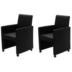 Décoshop26 - Set aus 2 modernen und ergonomisch gestalteten schwarzen Ess-/Küchenstühlen aus Kunststoff mit Rollen CDS020848