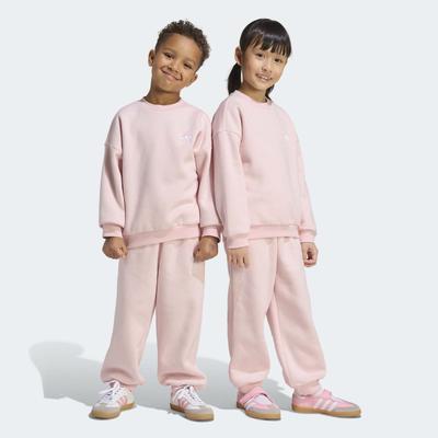 T-Shirt & Shorts ADIDAS ORIGINALS "LOOSE CREW JOGGER SET", Mädchen, Gr. 122, rosa (sandy pink mel), Obermaterial: 70% Baumwolle, 30% Polyester, KOB Set-Artikel