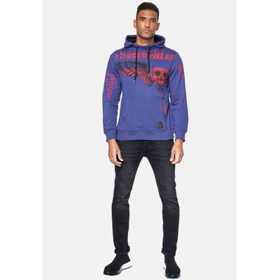Kapuzensweatshirt RUSTY NEAL "Rusty Neal Sweater", Herren, Gr. M, blau (blau, rot), 70% Baumwolle, 30% Polyester, bedruckt, normal, ohne Ausschnitt, Sweatshirts, mit trendigen Prints