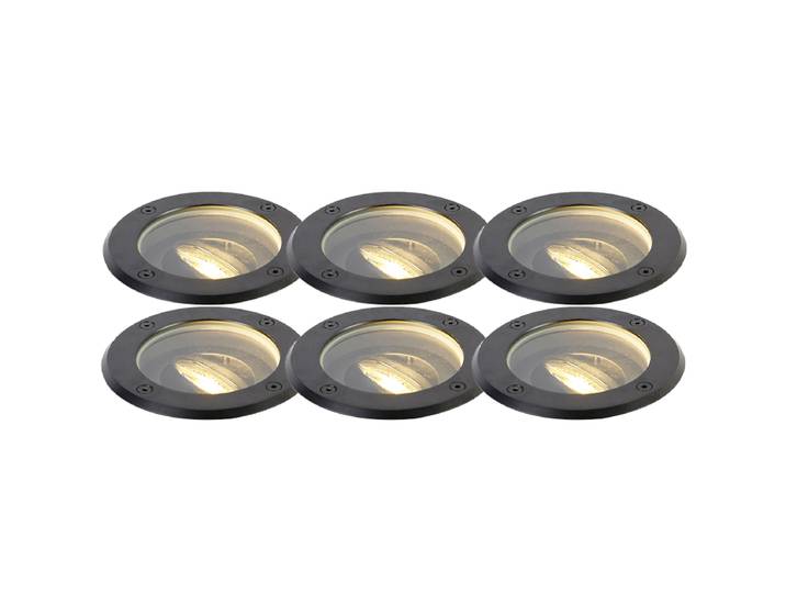 Ensemble de 6 spots encastrés de jardin réglables noirs IP65 -