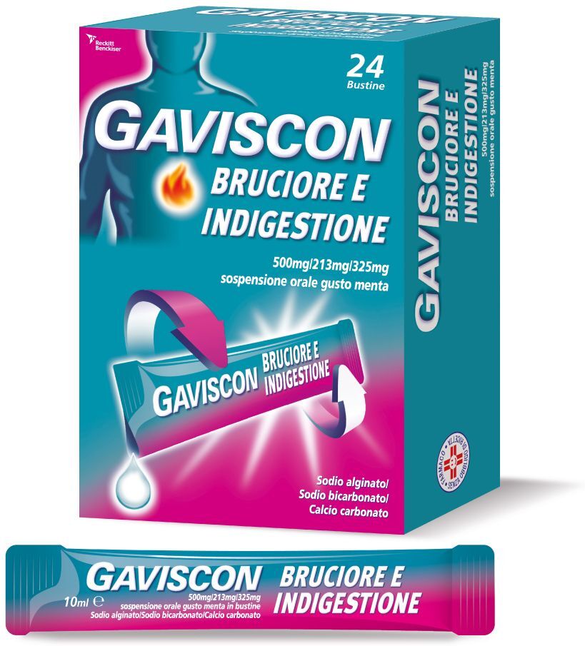RECKITT BENCKISER H.(IT.) SpA Gaviscon - Bruciore e Indigestione 24 Bustine da 10 ml, Soluzione per il Benessere Gastrico
