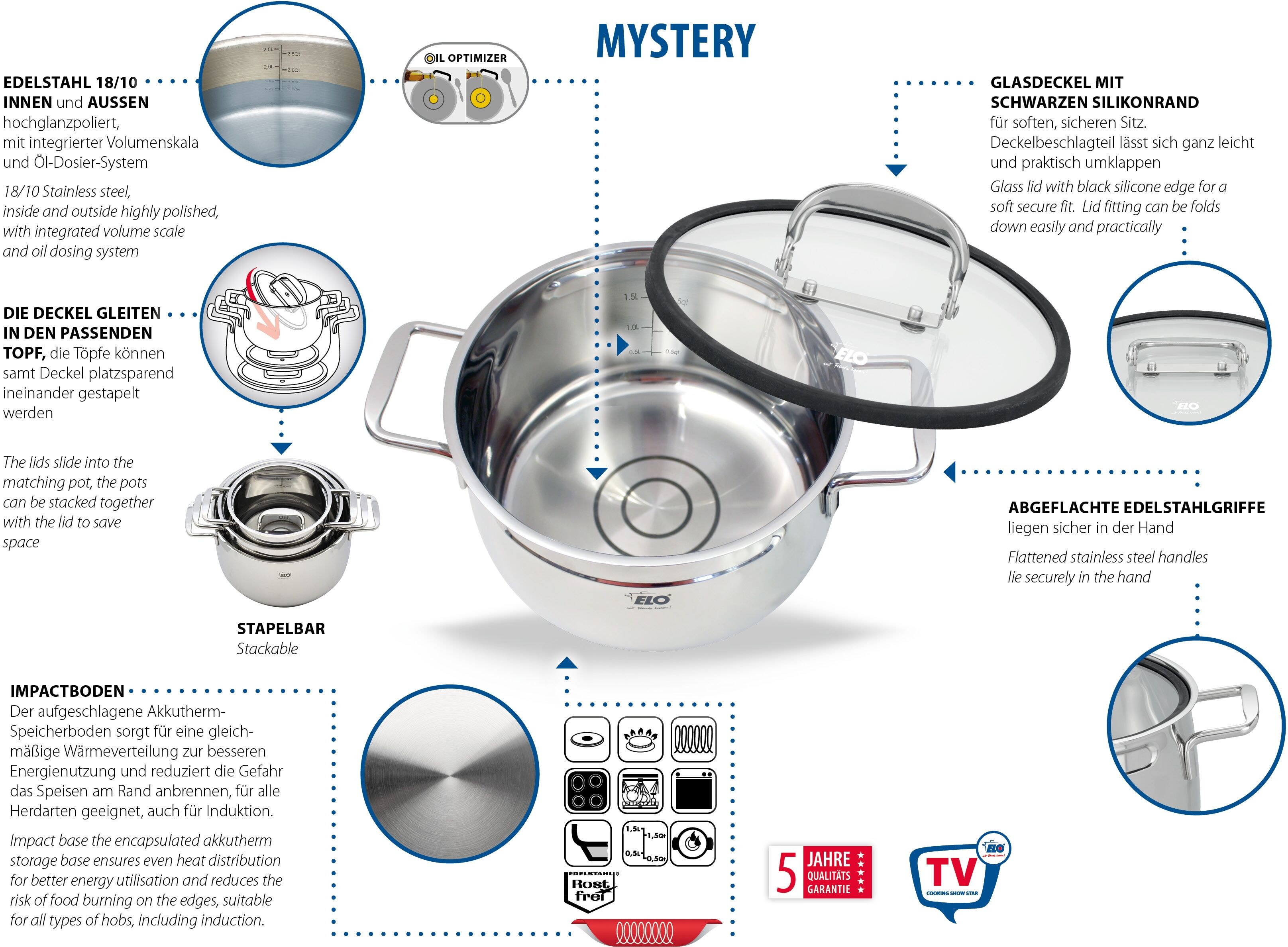 Topf-Set ELO "Mystery", silber (silberfarben), Töpfe, Topf-Set, Induktion