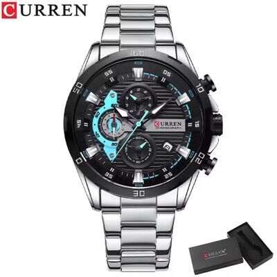 Quick Pick Pro CURREN Luminous Chronograph Men Stainless Steel Watch For Business & Casual Wear silver
