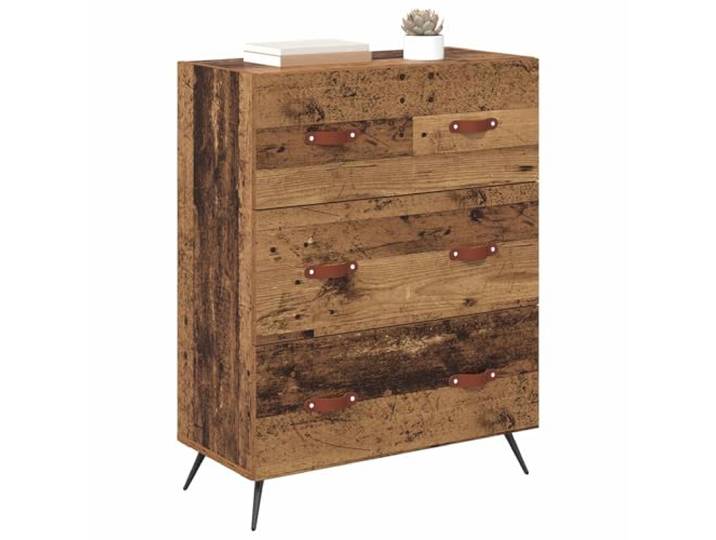Kommode aus altem Holz, 3 Schubladen, 69,5 x 34 x 90 cm Technisches Holz, schwarze Metallbeine, moderner Landhausstil, einfache Montage