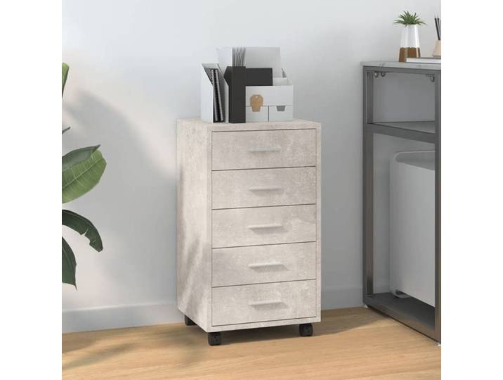 342672 Armoire à tiroirs avec roulettes Gris béton Bois d'ingénierie