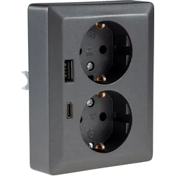 Milos Systems, Steckdose, MILOS Schutzkontakt-Steckdose 23719, 2-fach, 2in1, USB-A+C/PD, 16A/250V, anthrazit