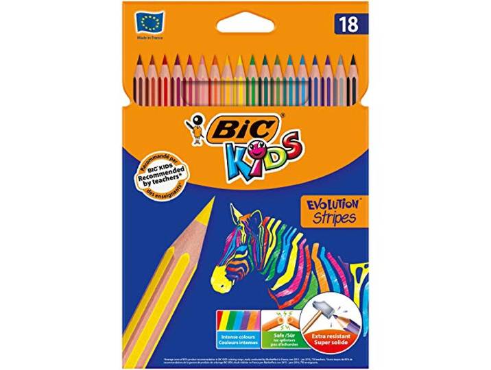 BIC Kids Evolution Stripes Kleurpotloden - Verschillende kleuren, Pack van 18