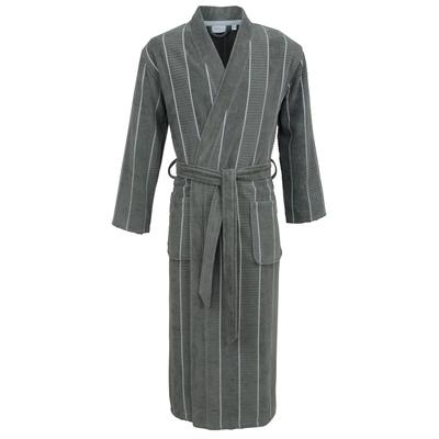 Herrenbademantel CARL ROSS "Velours" Gr. 48, dunkelgrau, ice blau, L:130cm, Velours, Hausmäntel, Kimono