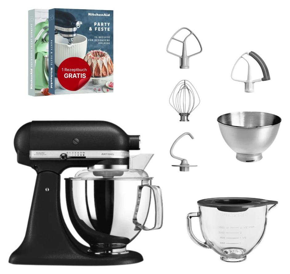 KitchenAid 4,8 L 5KSM175 Artisan Küchenmaschine Glasset mit Glasschüssel Gusseisen Schwarz