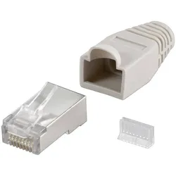 CAT 5e RJ45 Stecker für Rundkabel, STP, Crimpmontage, Knickschutz - Farbe: grau