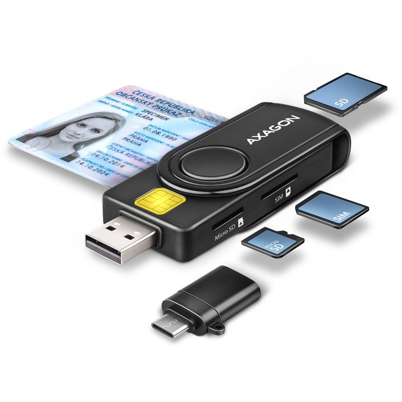 AXAGON CRE-SMP2A USB Smart Card & SD/microSD/SIM Card PocketReader