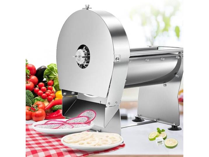 NEWTRY Elektrische Gemüseschneider 0-10mm Gastro Küche Edelstahl Schneiden Einstellbare Schnittstärke, leistungsstarker Motor, hohe Effizienz, robust, leicht zu reinigen, für Catering, Restaurants