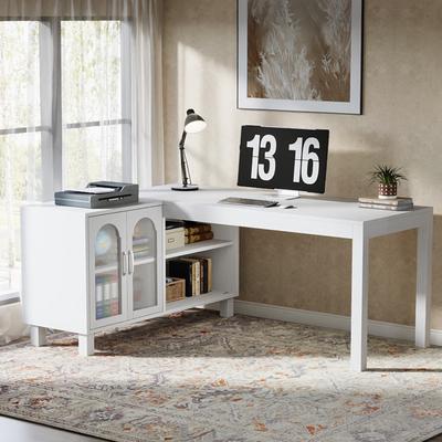 Bluebell 59-Inch L Shaped Desk with Storage Cabinet, Corner Executive Desk for Home Office