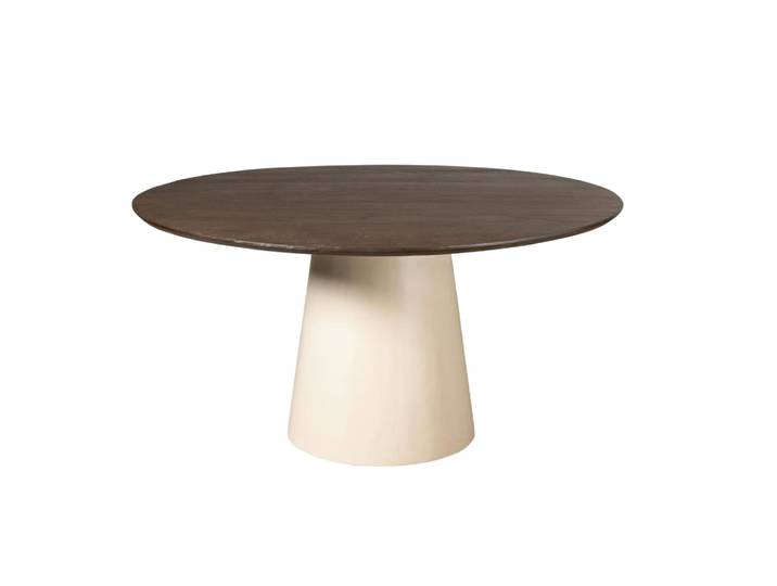 Table à manger ronde brune pied central beige d150 cm
