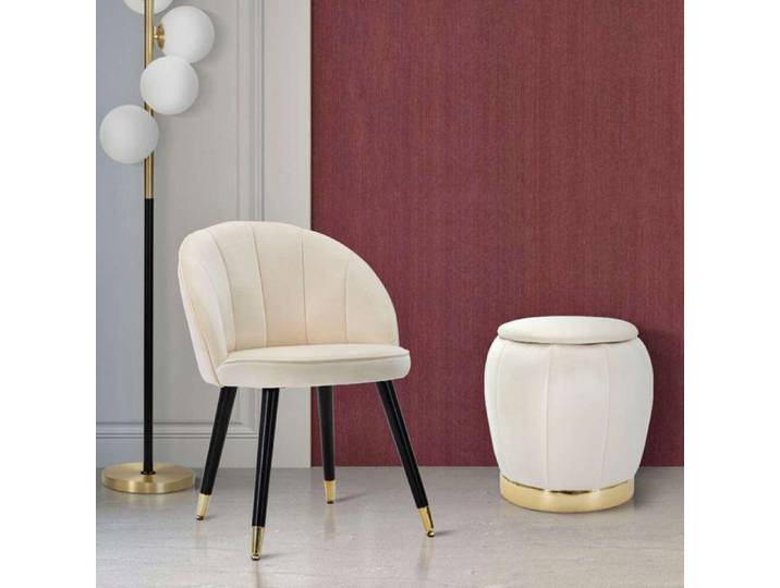 Pouf de Rangement Trevel Dmora en Tissu Blanc Crème 43x43x43h cm