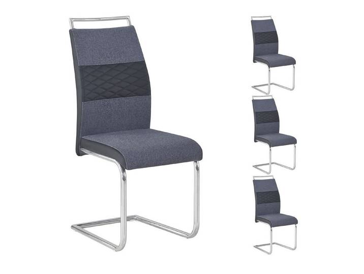 CARO-Möbel Esszimmerstuhl ERZA (4 St), Schwingstuhl 4er-Set mit Stoffbezug und Kunstledereinsatz Dunkelgrau