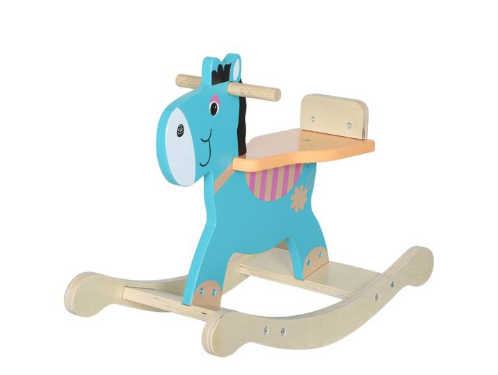 Aiyaplay Schaukelpferd Holz, Kinder Schaukeltier Esel mit Haltegriffen Schaukel Blaugrün, Dunkelgrün, Holzwerkstoff, 27x44x59 cm, unisex, Kippschutz vorne und hinten, Spielzeug, Schaukeltiere