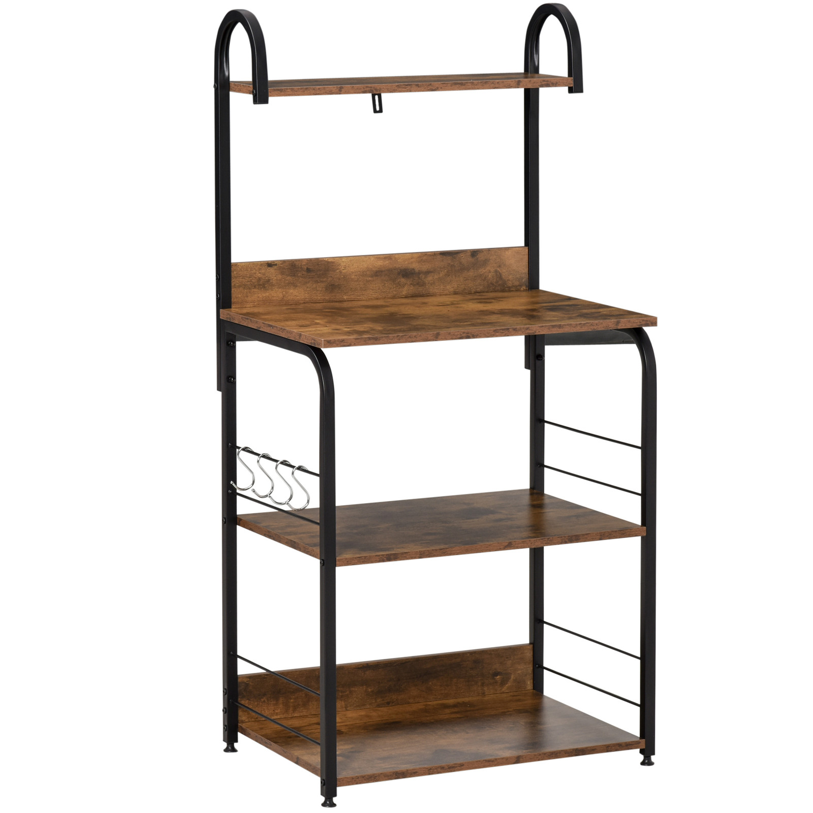 HOMCOM Keukenrek met 3 planken en 4 haken, Rustiek-Bruin, B/D/H: 60 x 40 x 125 cm