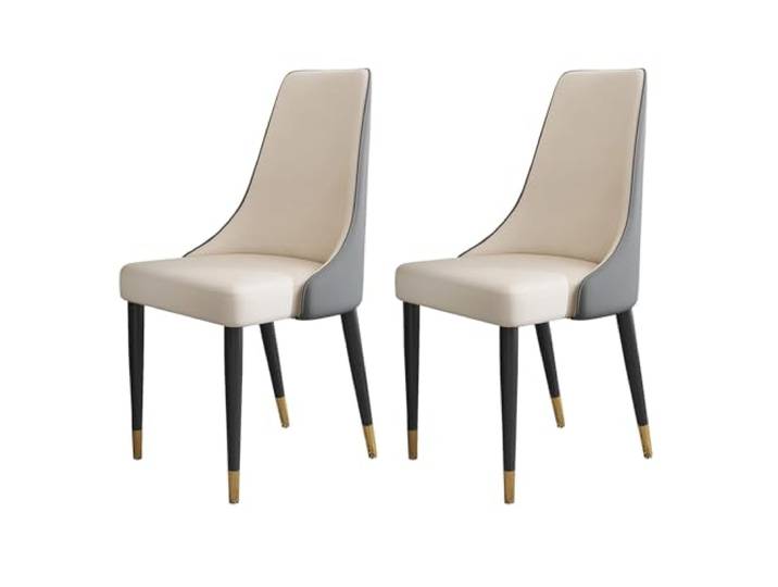 JIESOO Esszimmerstühle 2er-Set Akzentstühle Mit PU-Lederpolsterung Freizeit-Seitenstuhl Metallbeinen Wohnzimmer-Esszimmerstühle(Gray White)