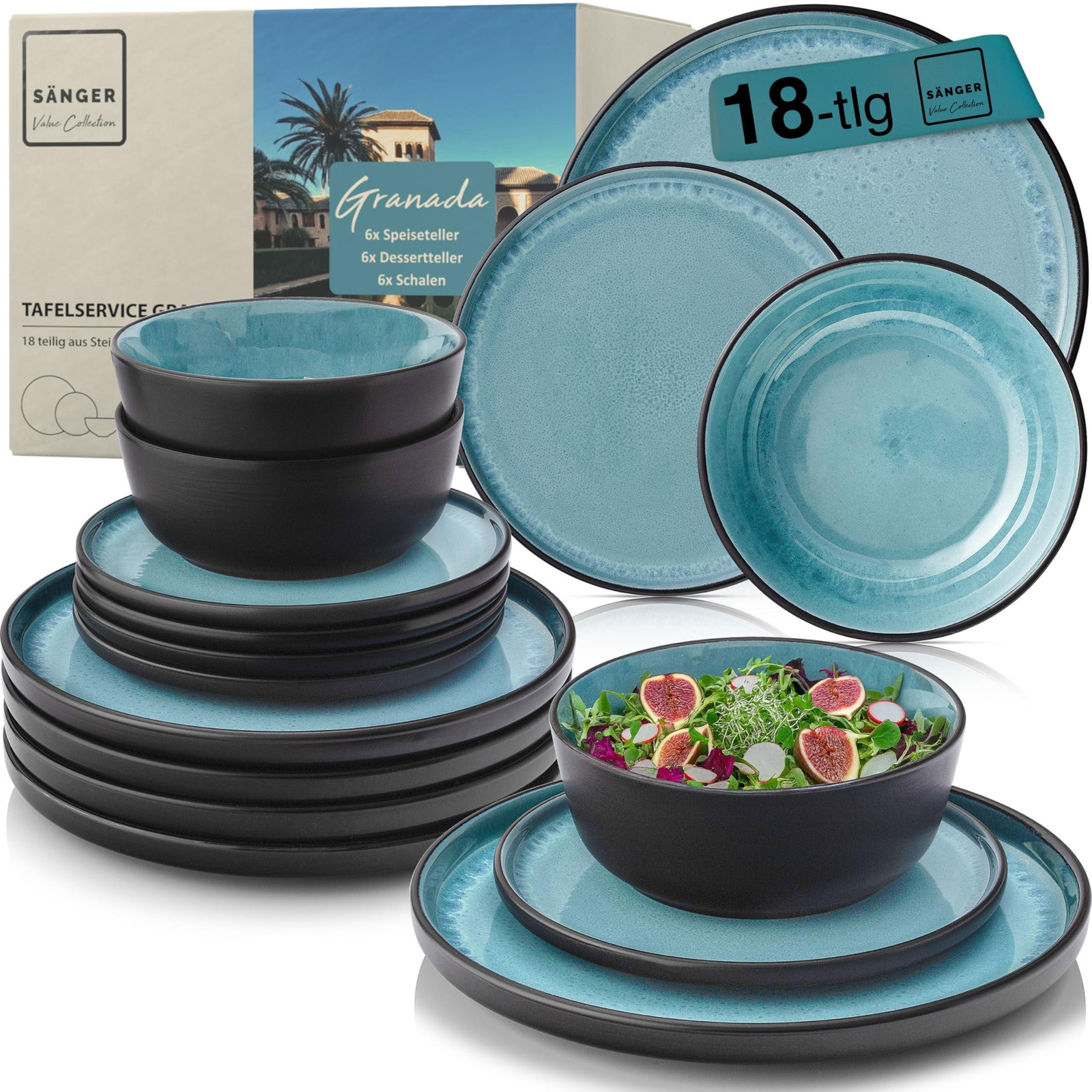 Bluespoon 18-delige diner servieset van steengoed