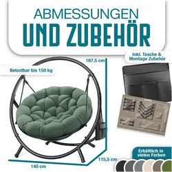 Kesser, Hängesessel, Hängesessel Hängestuhl mit Kissen und Seitentaschen (150 kg)